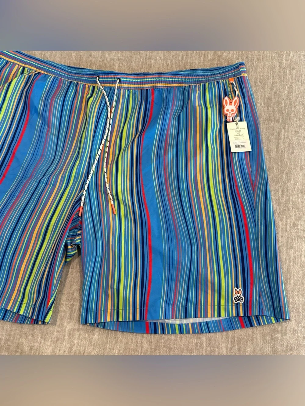 Men’s Size 5XLT Psycho Bunny Adkins 10” Swim Shorts  Glacial Blue Stripes NEW